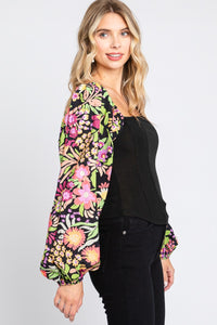 Thumbnail for ODDI Full Size Floral Balloon Sleeve Blouse - T - 1 COLOR -