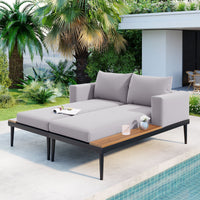 Thumbnail for Modern Outdoor Daybed Patio Metal Daybed With Wood Topped Side Spaces for Drinks, 2 in 1 Padded Chaise Lounges for Pools