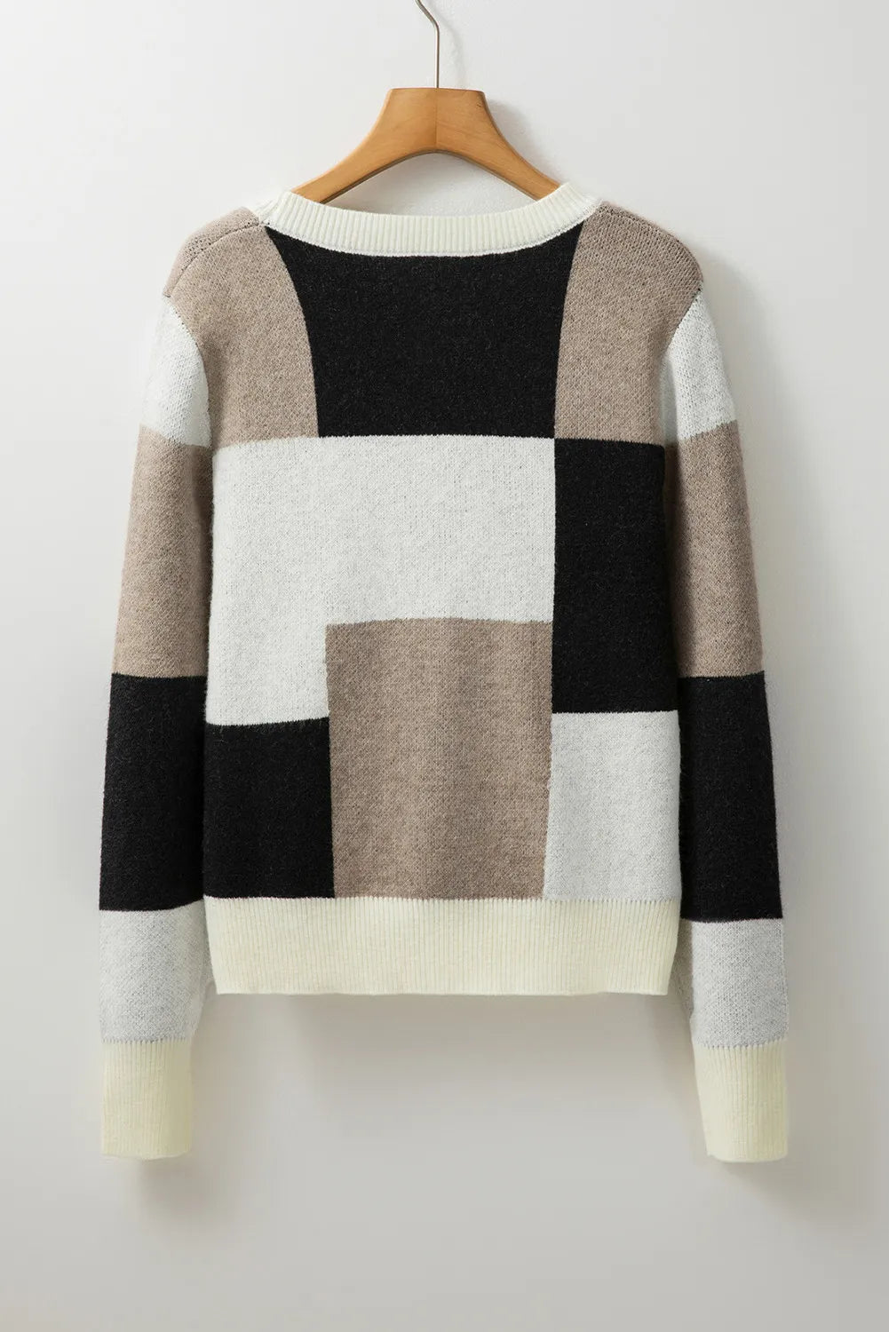 Color Block Round Neck Long Sleeve Sweater - T - 1 COLOR -