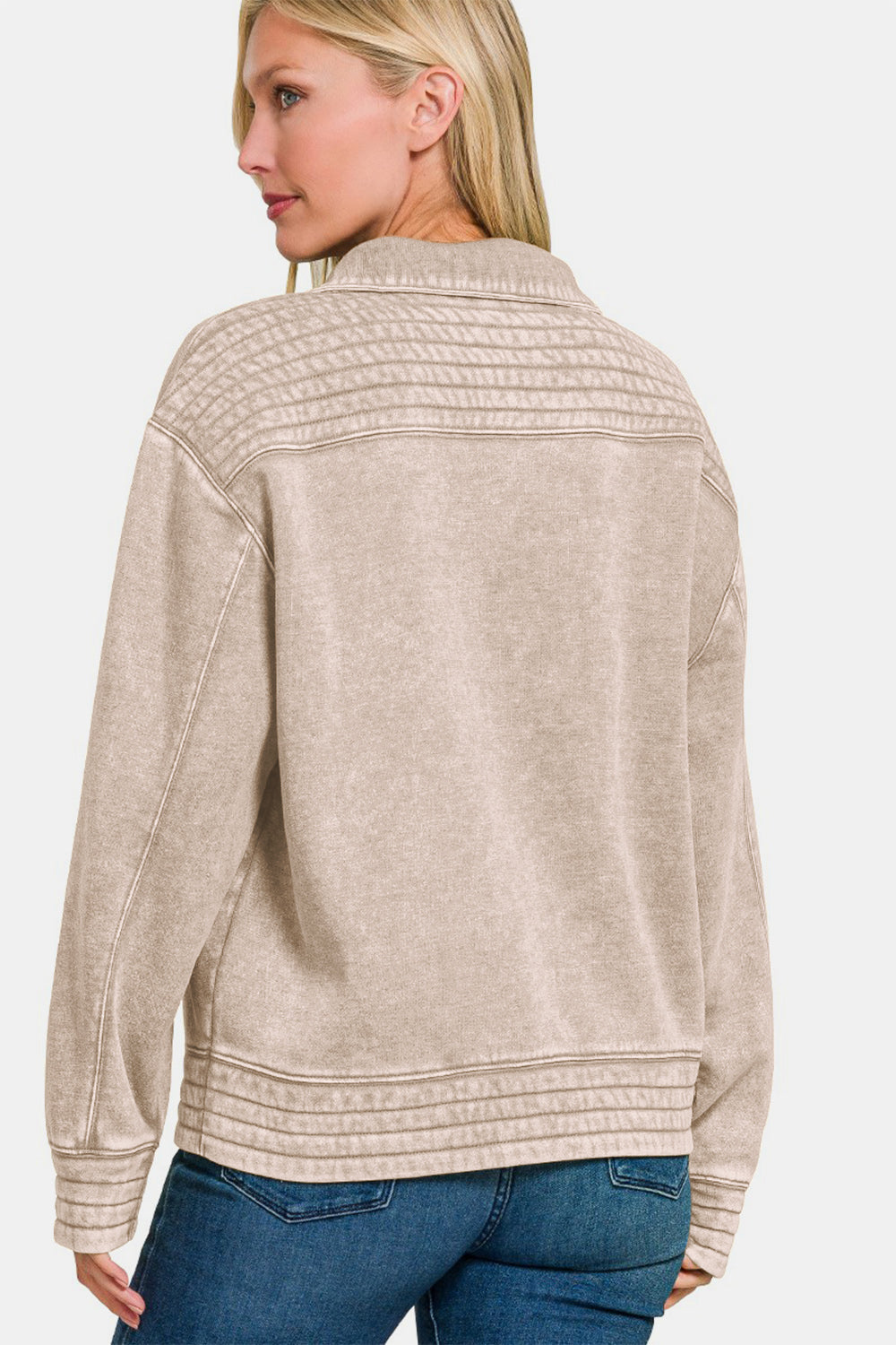 Zenana Acid Washed Half Snap Fleece Sweatshirt - T - 1 COLOR -