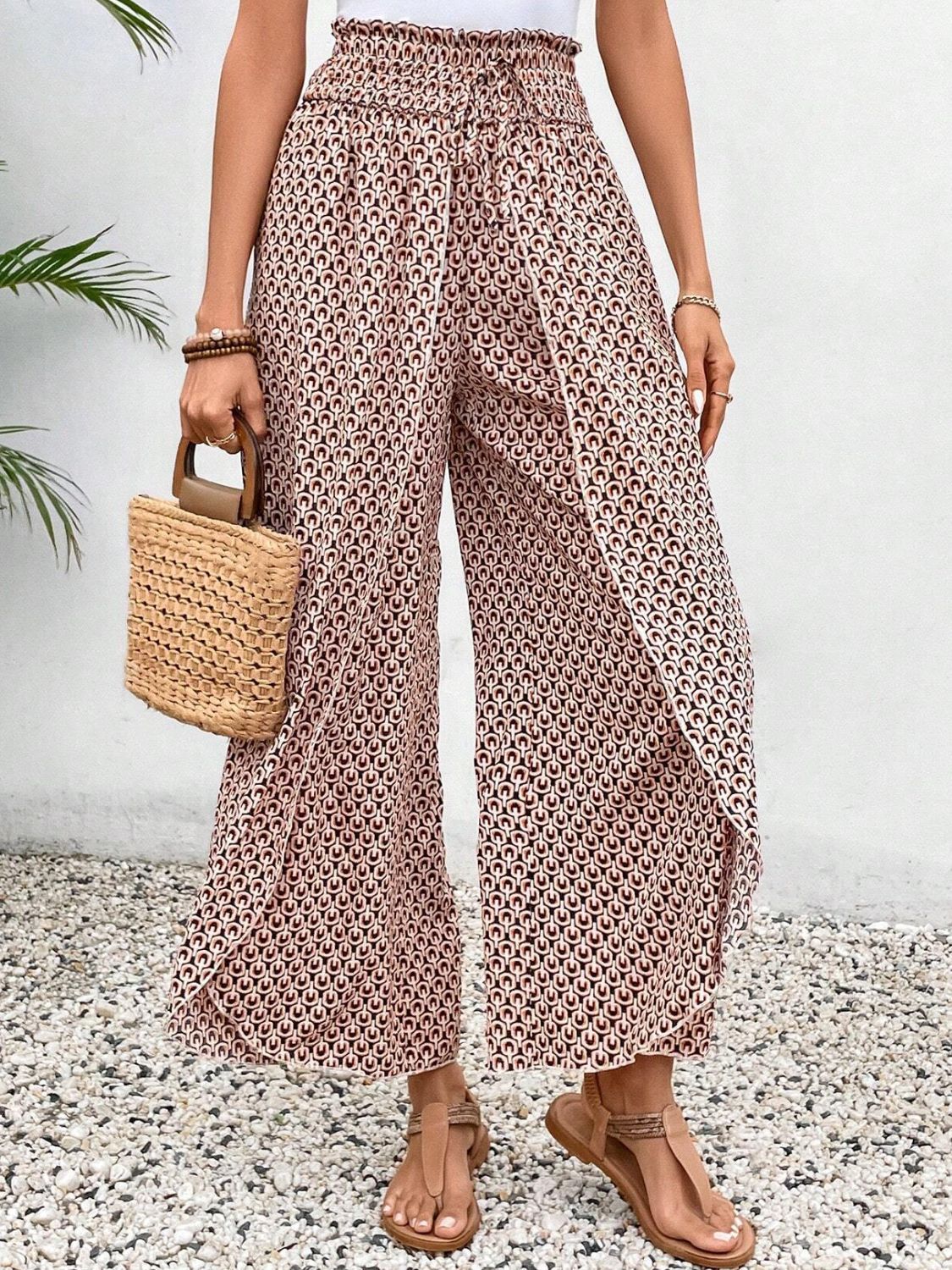 Tied Printed Wide Leg Pants - T - 5 COLORS -