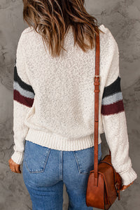 Thumbnail for Contrast Dropped Shoulder Long Sleeve Sweater - T - 1 COLOR -