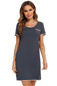 Thumbnail for Contrast Trim Pocketed Round Neck Lounge Dress - T - 4 COLORS -