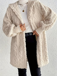 Thumbnail for Open Front Long Sleeve Fuzzy Hooded Jacket - T - 1 COLOR -