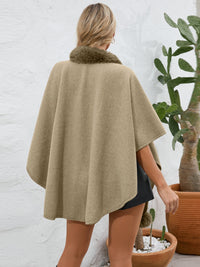 Thumbnail for Fuzzy Trim Open Front Poncho - ONE SIZE - T - 6 COLORS -