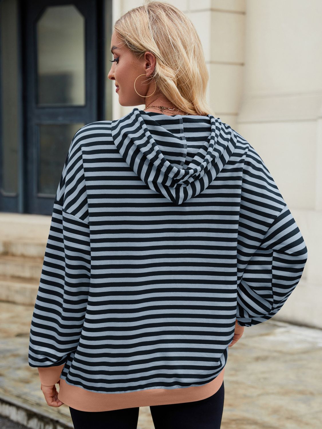 Drawstring Contrast Striped Long Sleeve Hoodie - T - 5 COLORS -