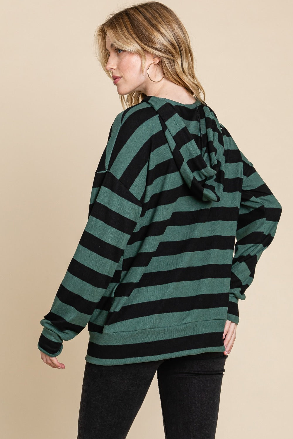 BOMBOM Drawstring Striped Dropped Shoulder Hoodie - T - 1 COLOR -