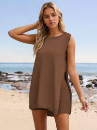 Thumbnail for Slit Round Neck Top and Shorts set - Beach or Everyday - 2 PCS. - T - 6 COLORS -