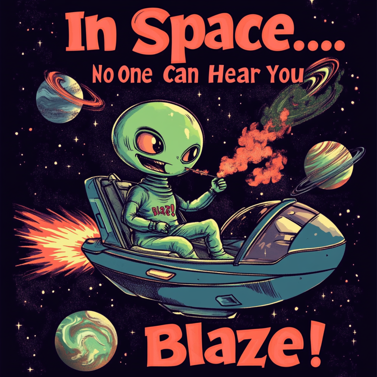 "In Space No One Can Hear You Blaze", Funny Alien Tee - 5 COLORS -