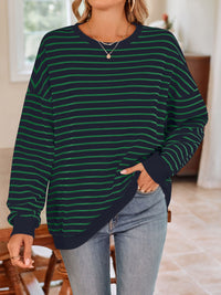 Thumbnail for Striped Round Neck Long Sleeve Sweatshirt - T - 6 COLORS -