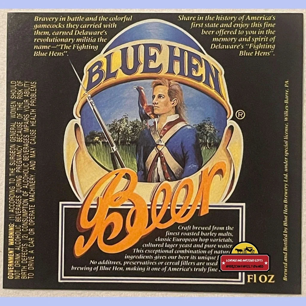 Vintage Blue Hen Beer Label 1990 - 1998 Delaware - The Fighting Blue Hens