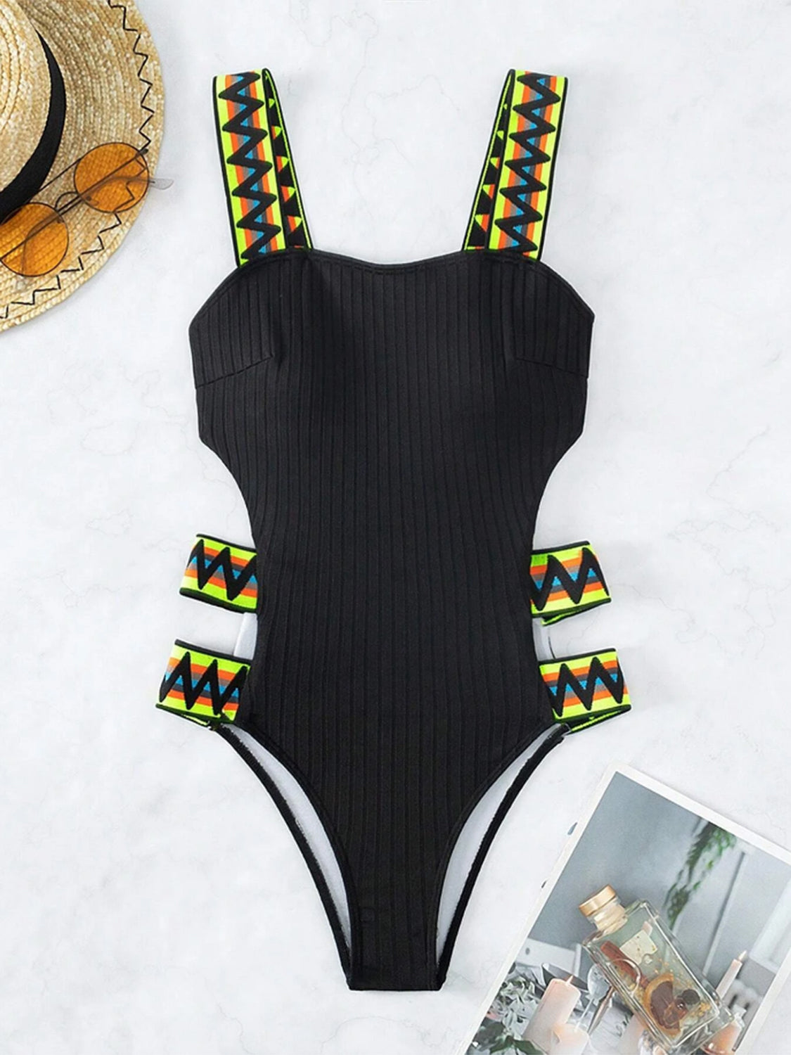 Cutout Wide Strap One-Piece Swimwear - T - 2 COLORS -