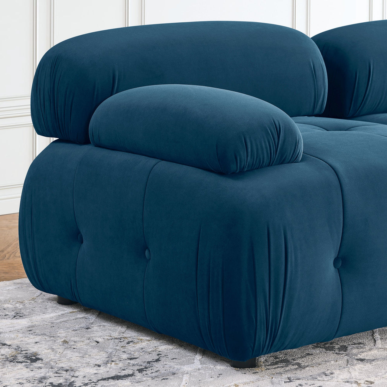 Modular Sectional Sofa, Button Tufted Designed and DIY Combination,L Shaped Couch With Reversible Ottoman, Navy Velvet