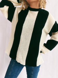 Thumbnail for Color Block Round Neck Long Sleeve Sweater - T - 2 COLORS -