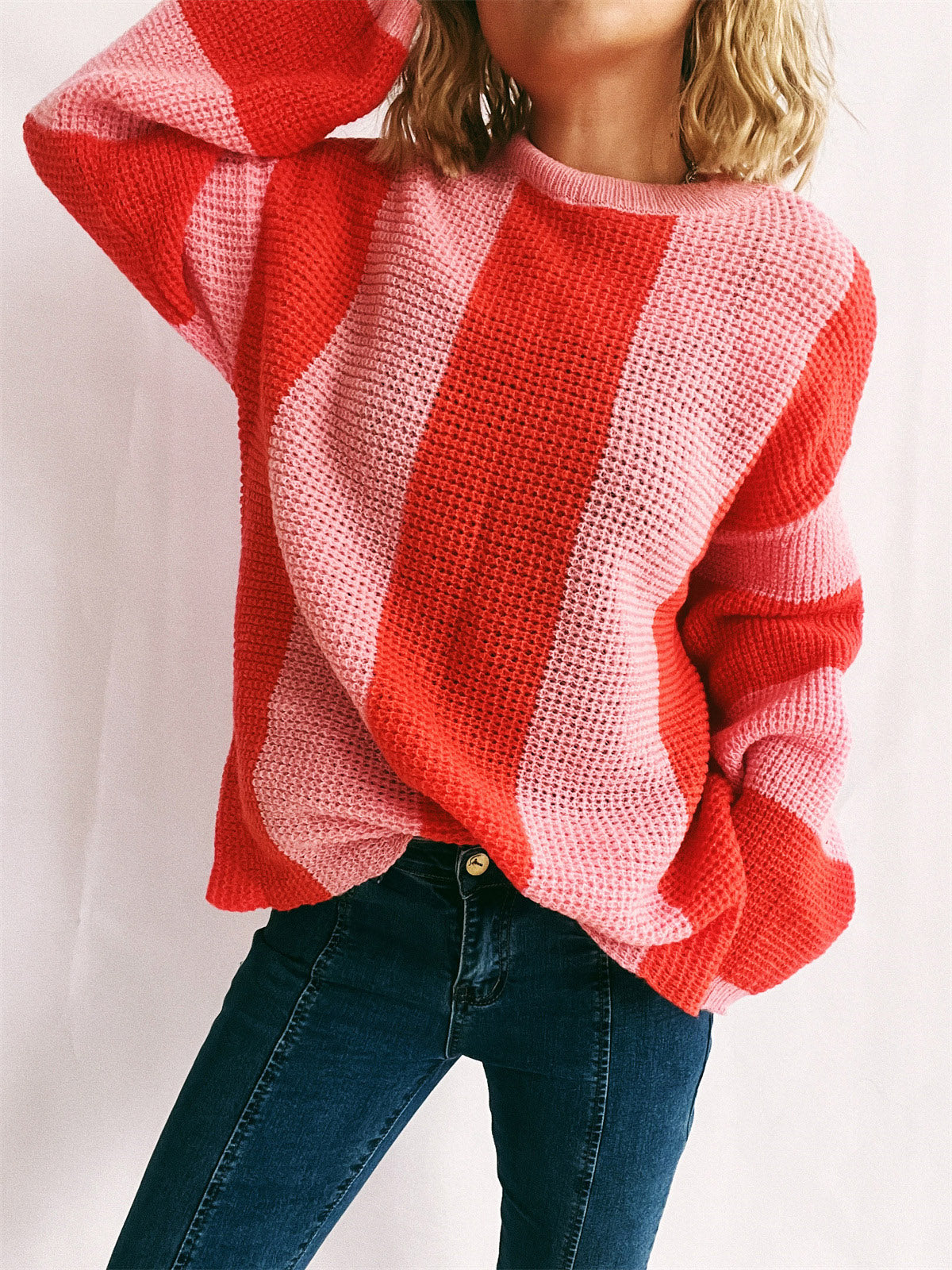 Color Block Round Neck Long Sleeve Sweater - T - 2 COLORS -