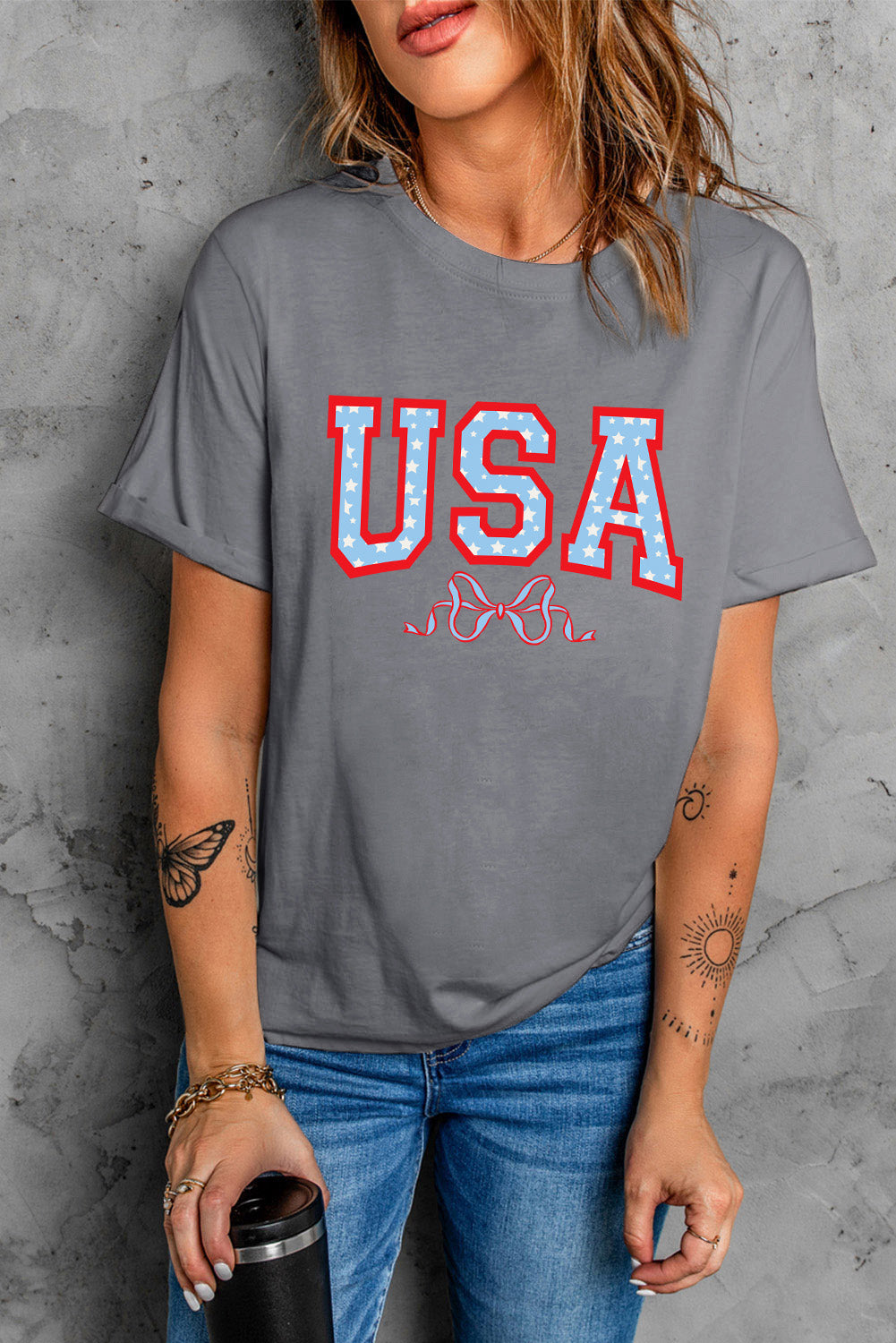 USA Round Neck Short Sleeve T-Shirt - T - 1 COLOR -