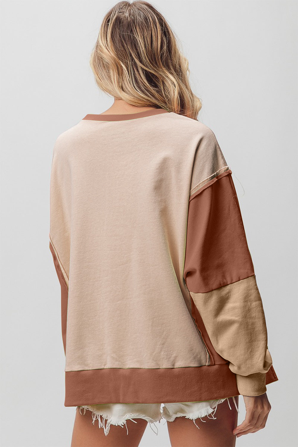 BiBi Washed Color Block Sweatshirt - T - 1 COLOR -