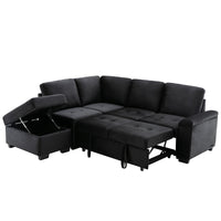 Thumbnail for Sleeper Sectional Sofa, L-Shape Corner Couch Sofa-Bed With Storage Ottoman & Hidden Arm Storage & USB Charge  for Living