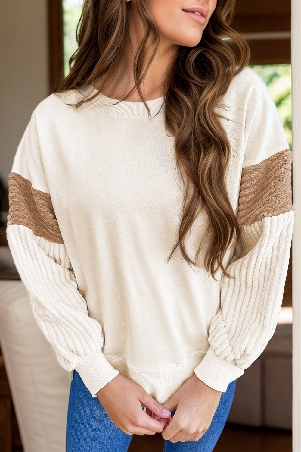 Round Neck Long Sleeve Sweatshirt - T - 1 COLOR -