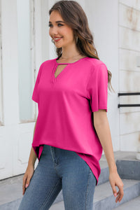 Thumbnail for Cutout V-Neck Short Sleeve T-Shirt - T - 5 COLORS -