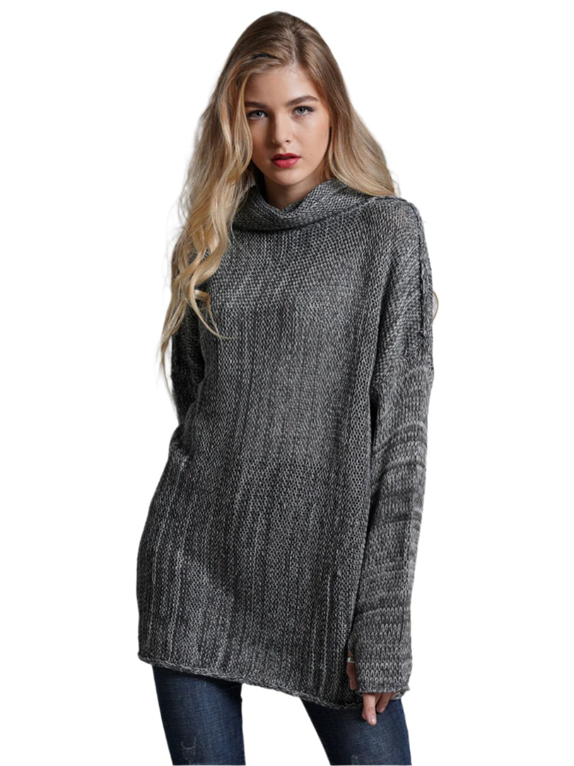 Turtleneck Dropped Shoulder Long Sleeve Sweater - T - 6 COLORS -