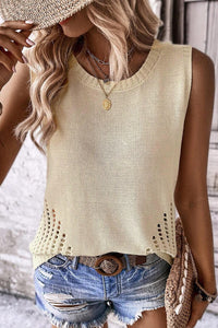 Thumbnail for Openwork Round Neck Knit Vest - T - 1 COLOR -