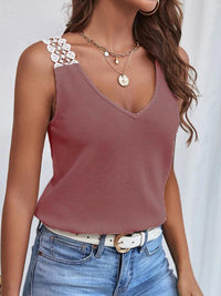 Thumbnail for Full Size Lace Detail V-Neck Tank - T - 5 COLORS -