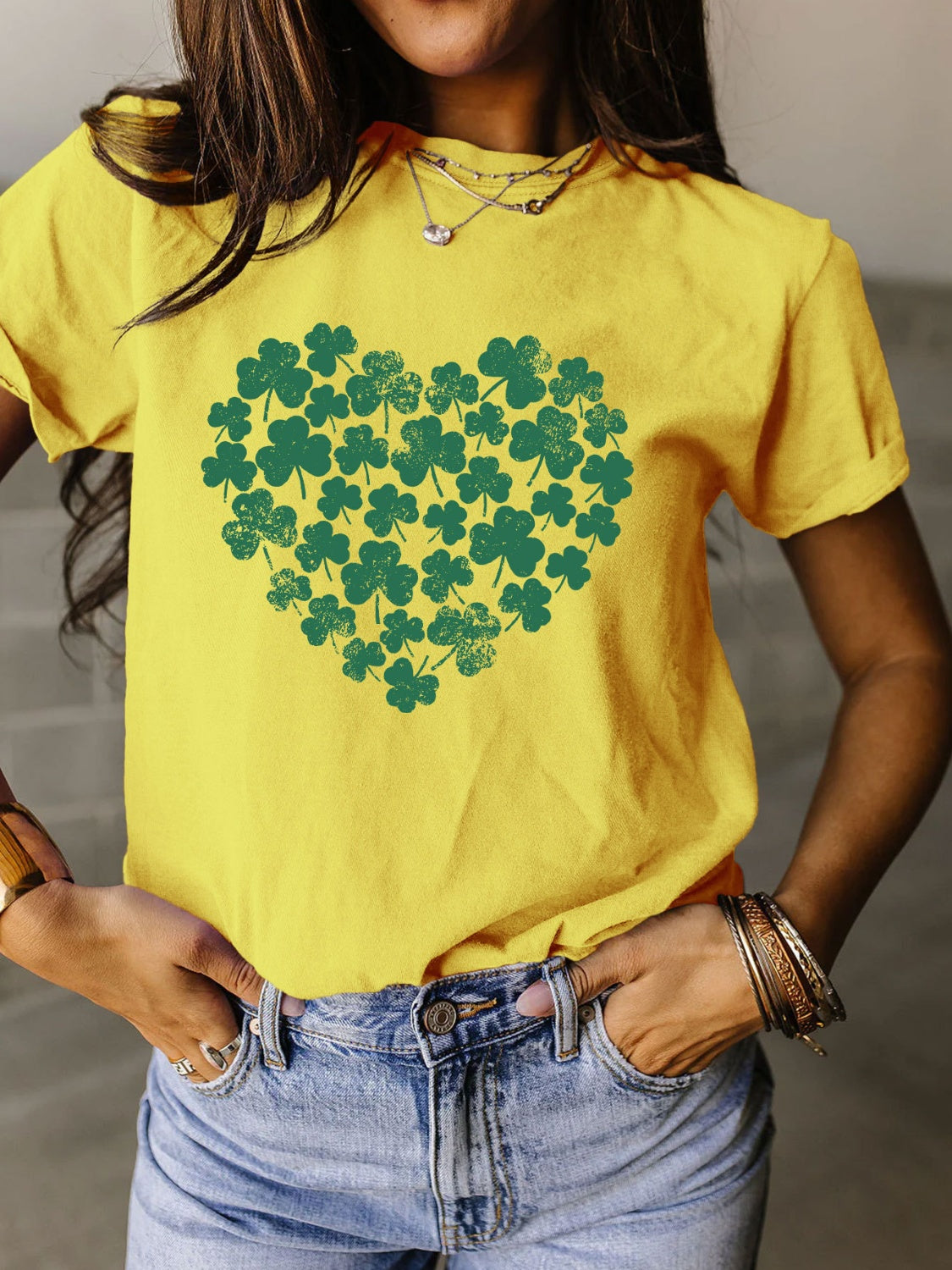 Full Size Lucky Clover Round Neck Short Sleeve T-Shirt - T - 10 COLORS -