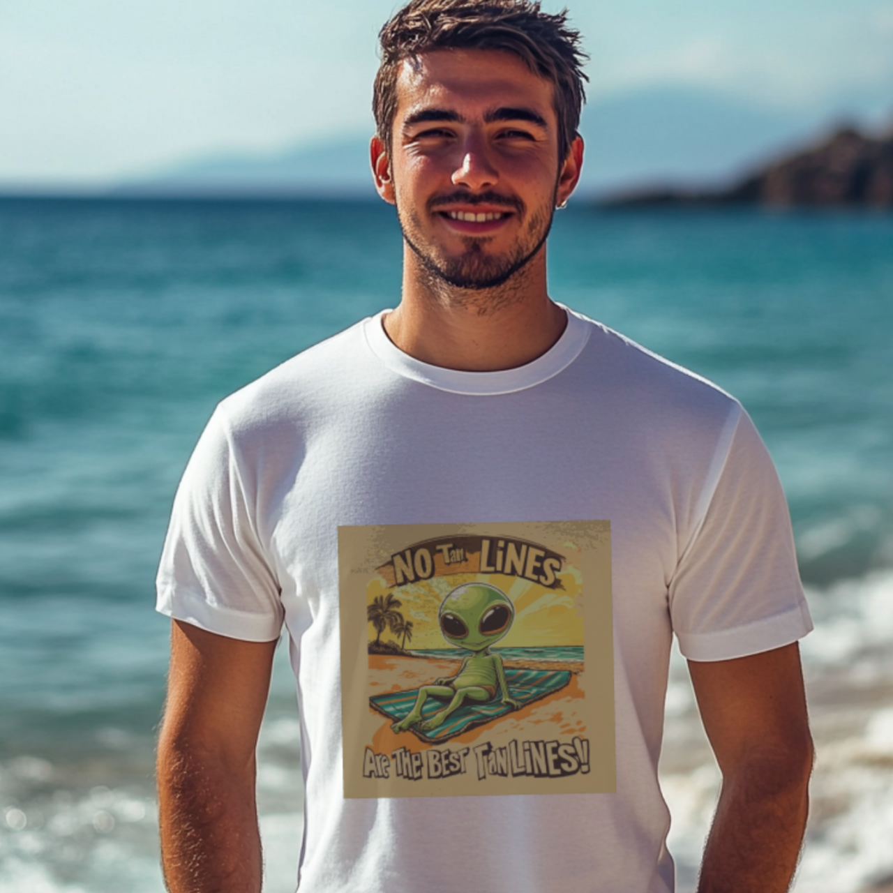 No Tan Lines Are the Best Tan Lines Alien Tee, Fun Alien Beach T-Shirt - 2 COLORS -