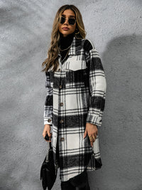 Thumbnail for Plaid Collared Neck Long Sleeve Jacket - T - 2 COLORS -