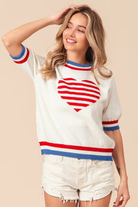 Thumbnail for BiBi US Flag Theme Striped Heart Sweater - T - 1 COLOR -