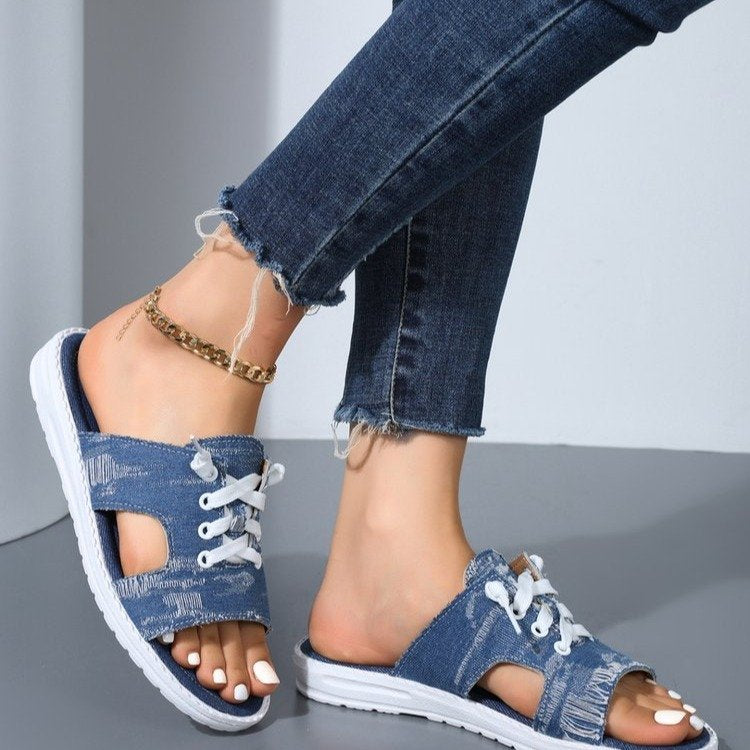 Open Toe Lace Up Sandals - T - 1 COLOR -