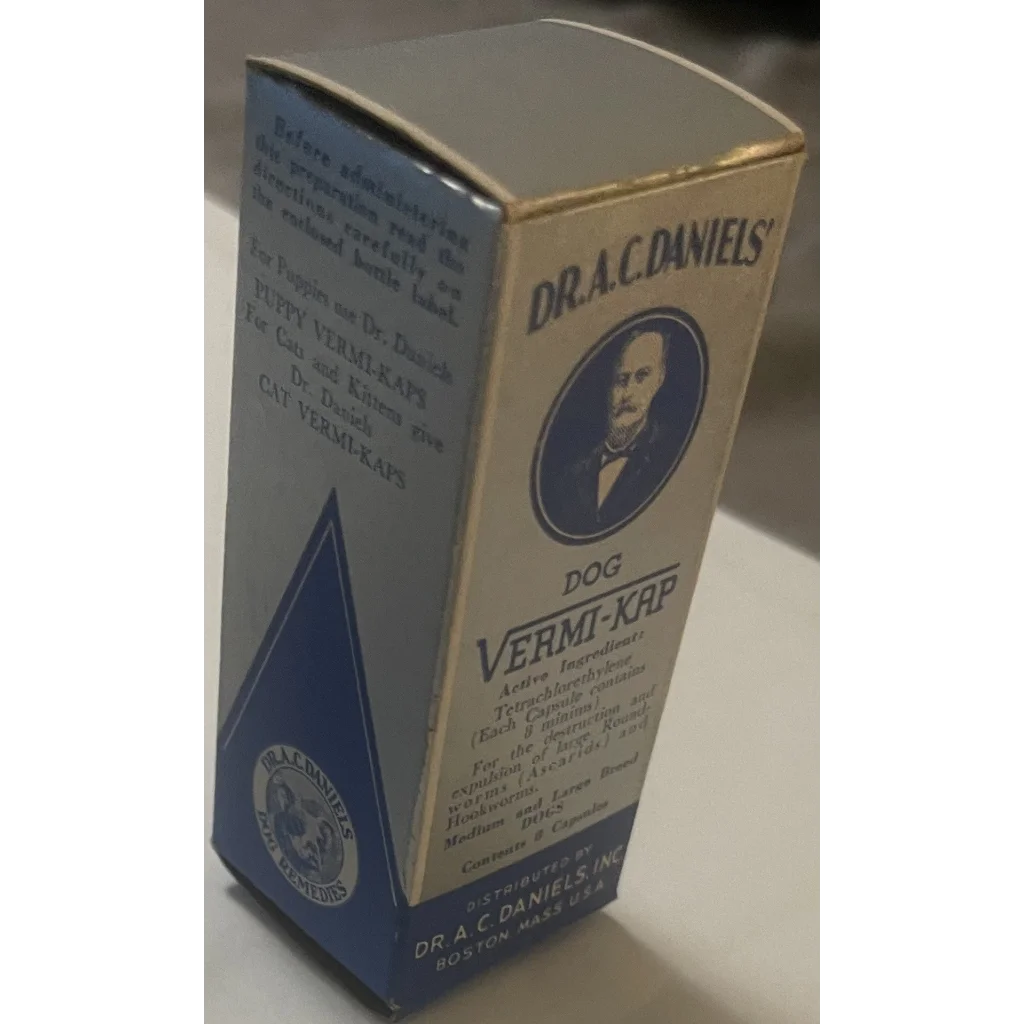 Rare Antique Vintage 1950s Dr A. C. Daniels Dog Vermi-Kap Medicine Box USA 🏛️!