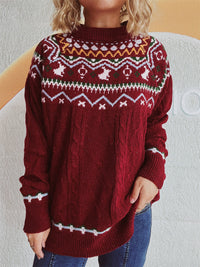 Thumbnail for Cable-Knit Mock Neck Long Sleeve Sweater - T - 2 COLORS -