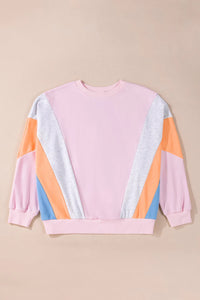 Thumbnail for Color Block Round Neck Long Sleeve Sweatshirt