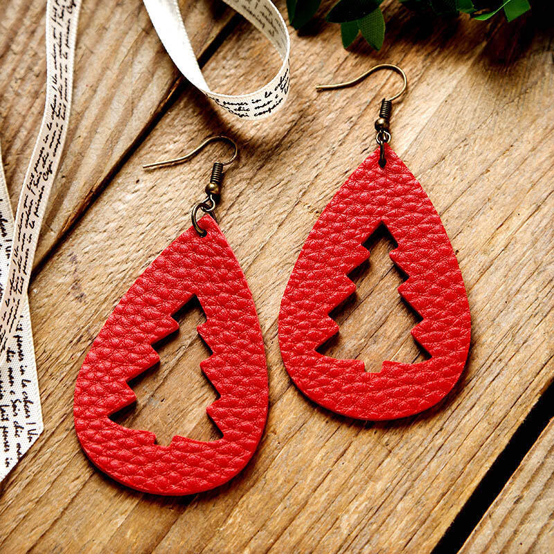 Faux Leather Cutout Christmas Tree Earrings - T - 4 COLORS -