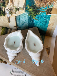 Thumbnail for Ocean’s Whisper Scented Candle in Jesmonite Shell - 2 STYLES - 4 FRAGRENCES -