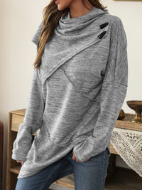 Thumbnail for Asymmetrical Hem Cowl Neck Long Sleeve T-Shirt - T - 5 COLORS -