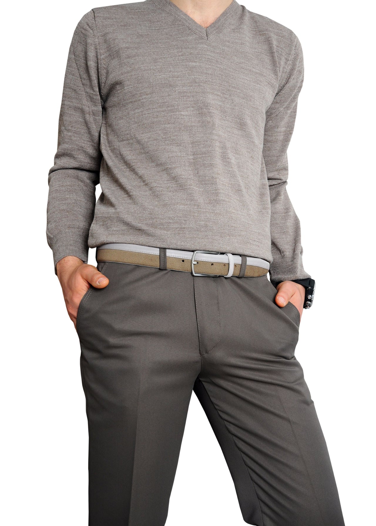 Jkel - Siene Beige Leather Men Suede Belt -