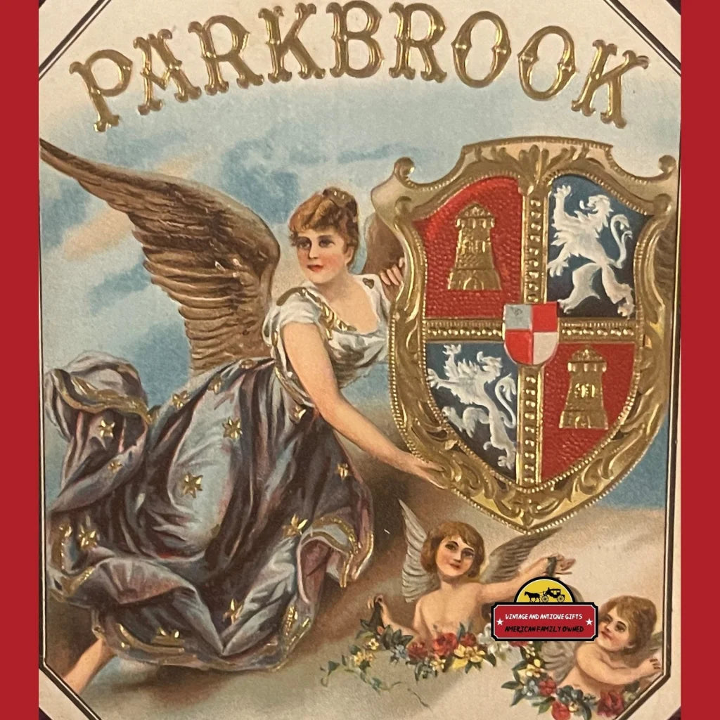 Rare 1900s Antique Parkbrook Embossed Cigar Label, Angel, Cherubs