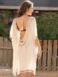 Thumbnail for Tassel Cutout Half Sleeve Cover-Up - T - 3 COLORS -