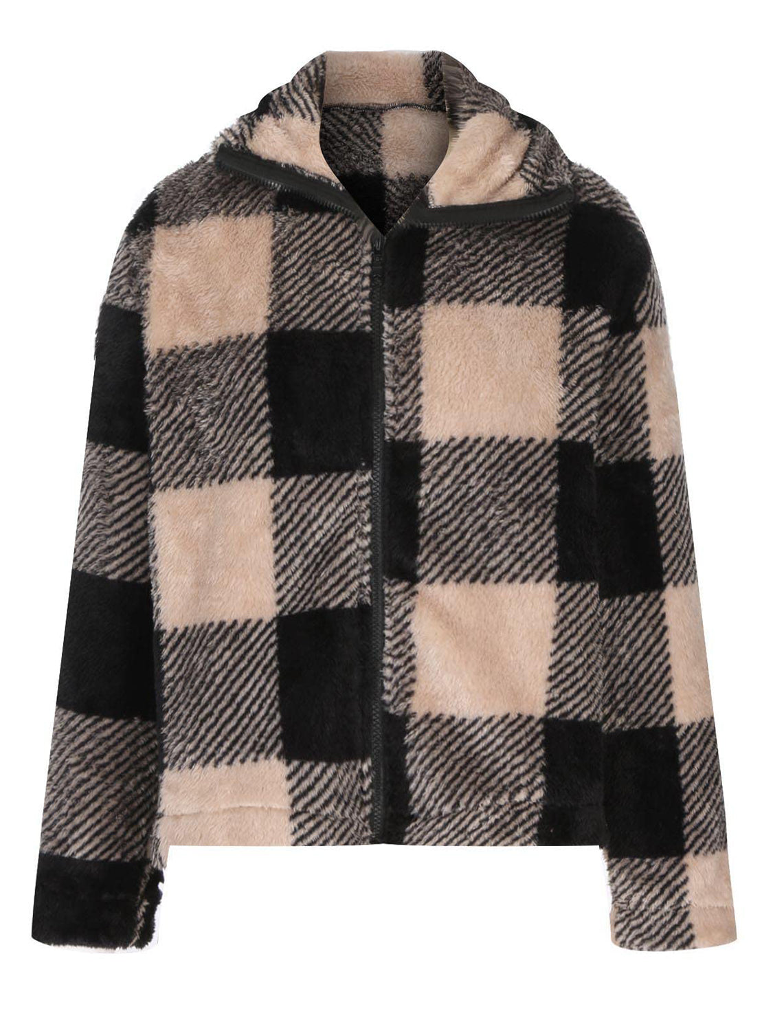 Full Size Plaid Zip Up Long Sleeve Jacket - T - 3 COLORS -