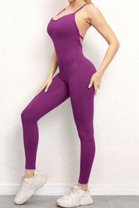 Thumbnail for Crisscross Spaghetti Strap Active Jumpsuit - T - 12 COLORS -