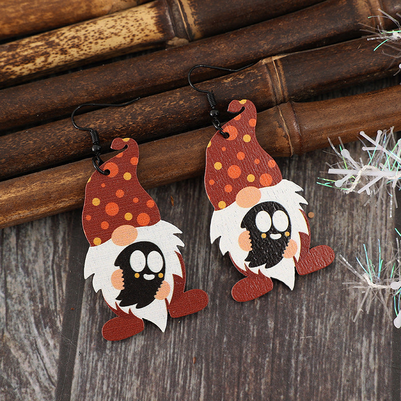 Gnome Wooden Dangle Earrings - T - 1 COLOR -