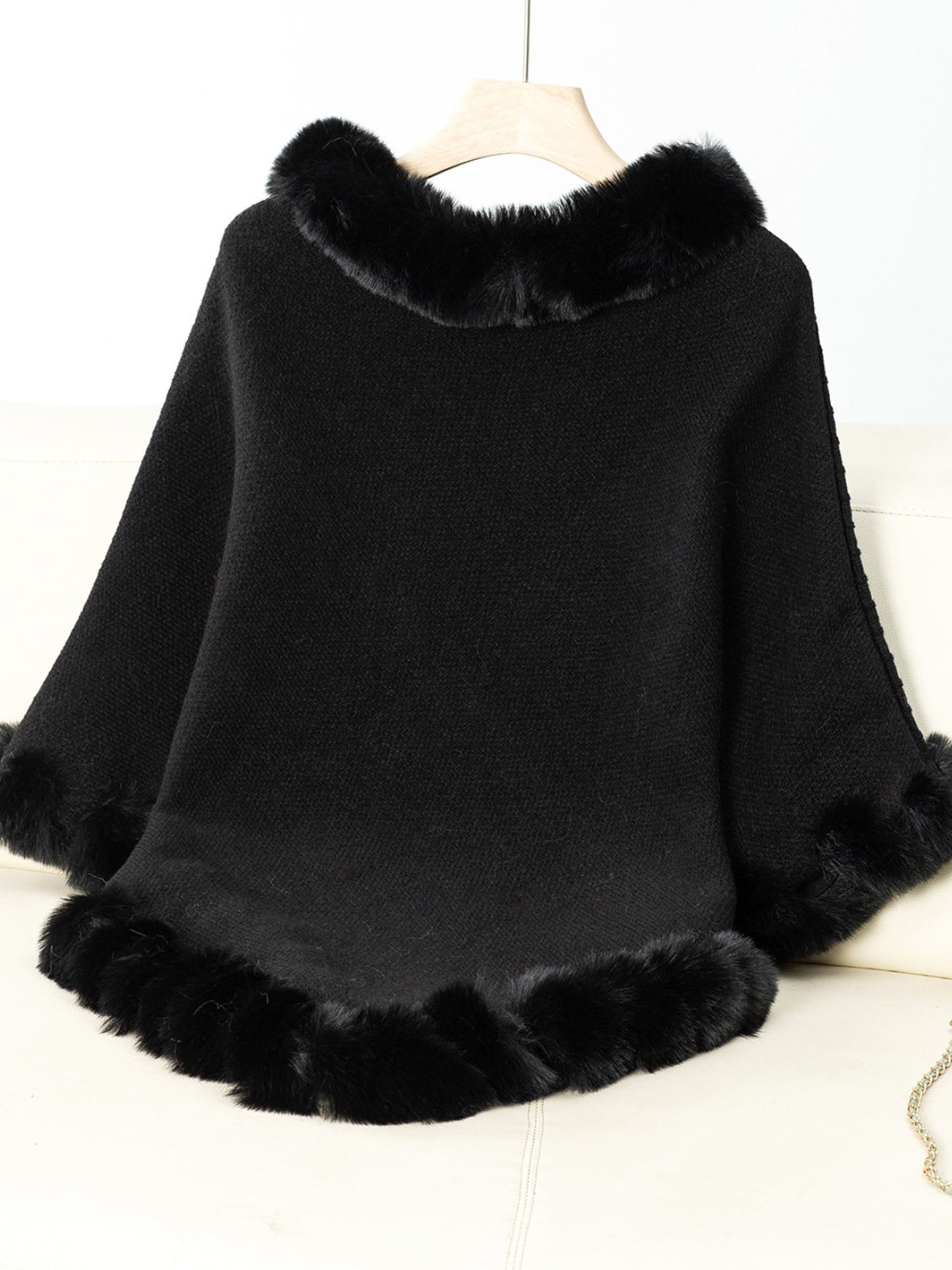 Fuzzy Trim Texture Three-Quarter Sleeve Poncho - 1 SIZE - T - 6 COLORS -