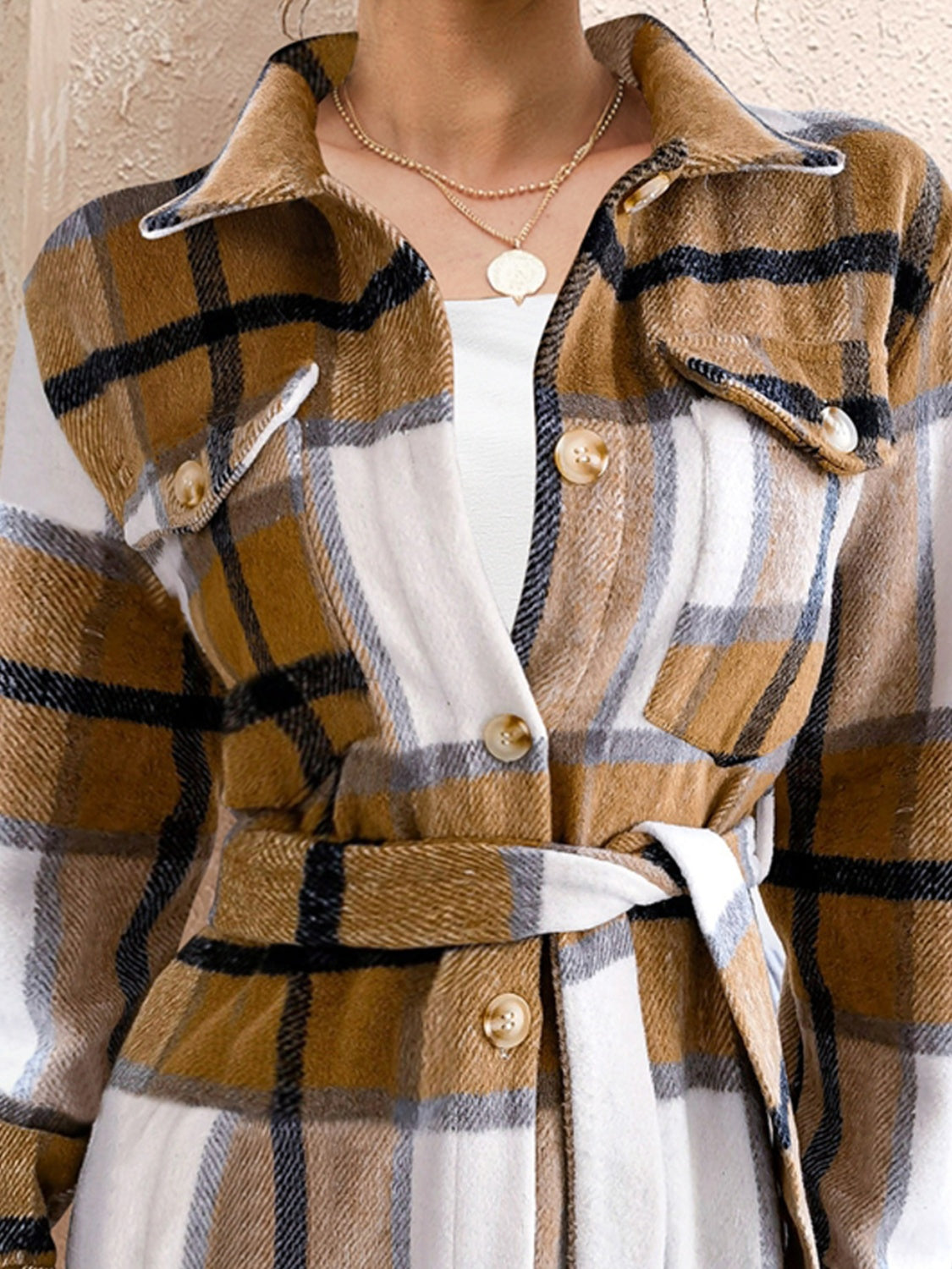 Tied Plaid Button Up Shacket - T - 3 COLORS -