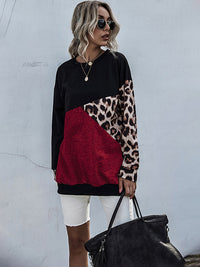 Thumbnail for Perfee Leopard Contrast Long Sleeve Sweatshirt - T - 1 COLOR -