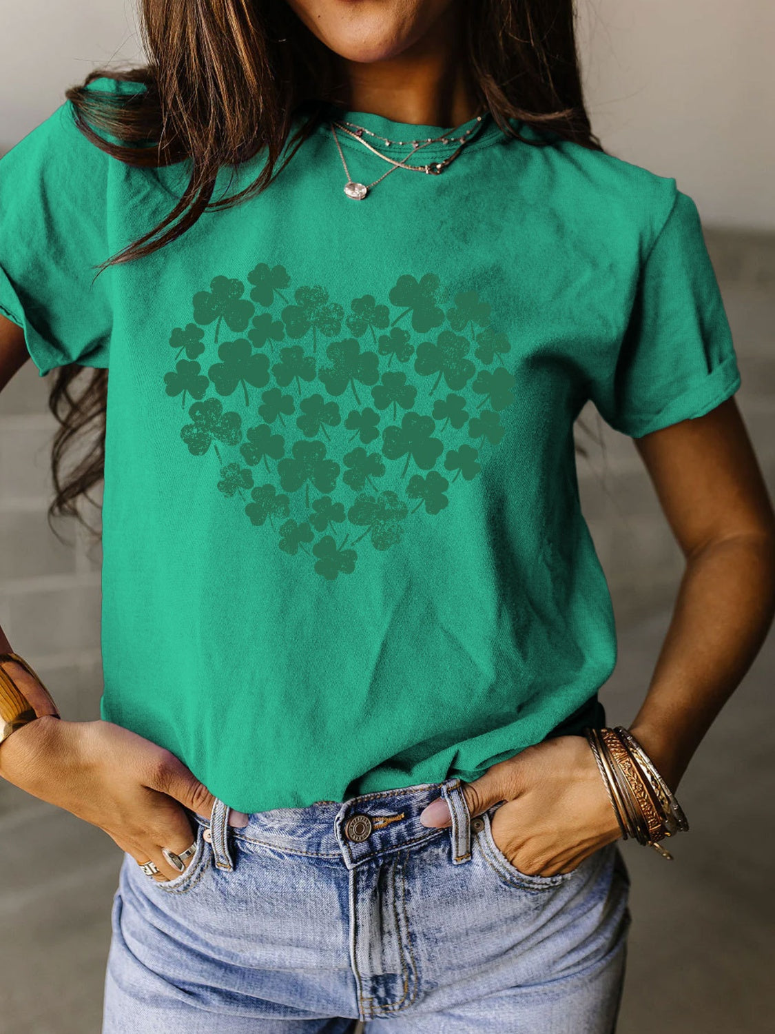 Full Size Lucky Clover Round Neck Short Sleeve T-Shirt - T - 10 COLORS -