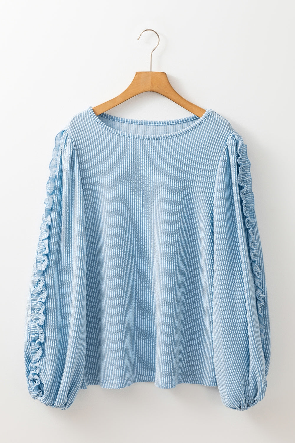 Frill Texture Round Neck Long Sleeve Sweatshirt - T - 1 COLOR -