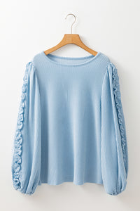 Thumbnail for Frill Texture Round Neck Long Sleeve Sweatshirt - T - 1 COLOR -